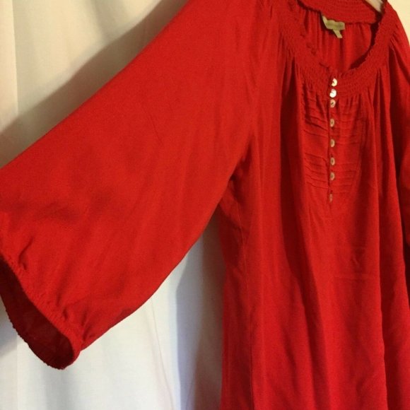 Beautiful!  KERRYBROOKE ~ Woman Red Rayon 3/4 Sleeves 8 Buttons Tunic/Top~Sz.XL - Picture 5 of 7